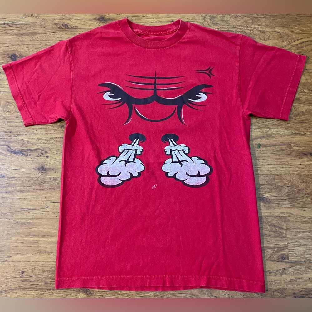 Vintage Chicago Bulls T Shirt Bull Nose Blow Smoke Jordan Pippen Rodman Red